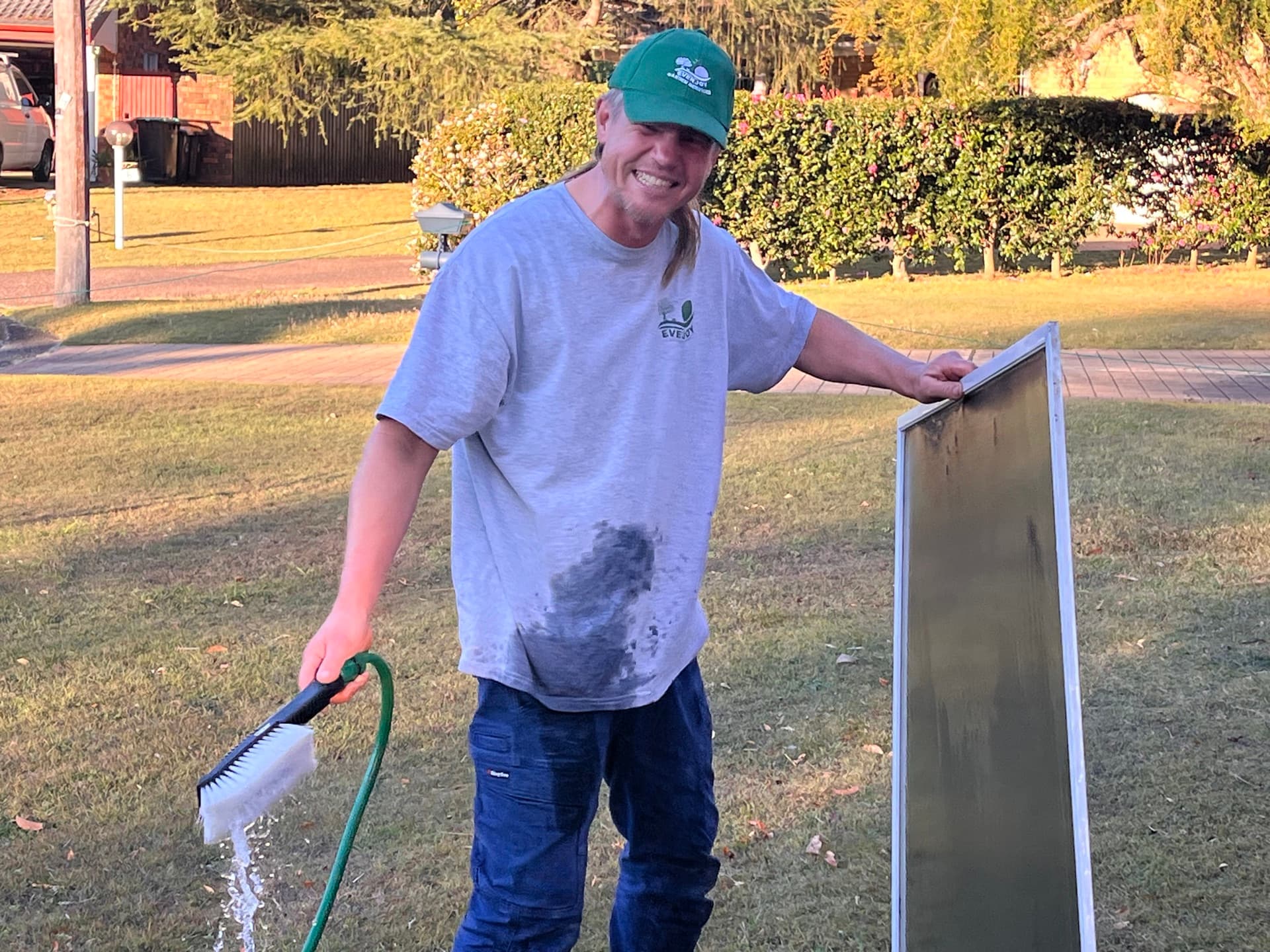 Flyscreen washed on-site with brush