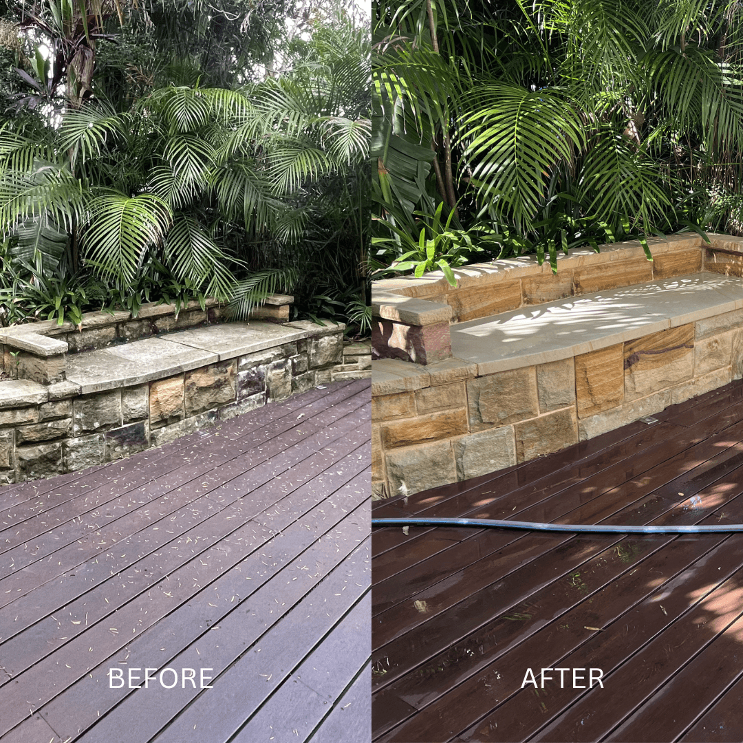 Sandstone steps before and after professional cleaning