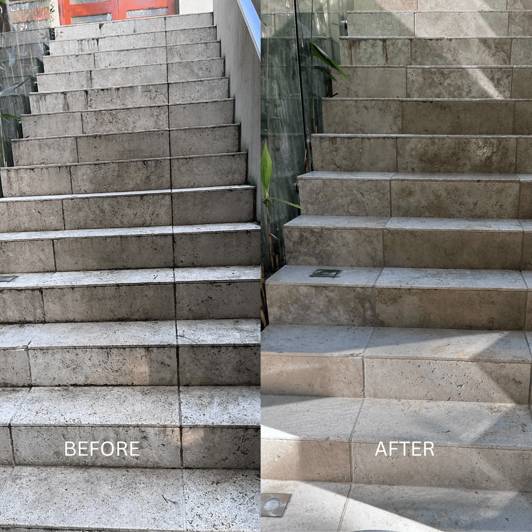Sandstone stairs cleaned and brightened