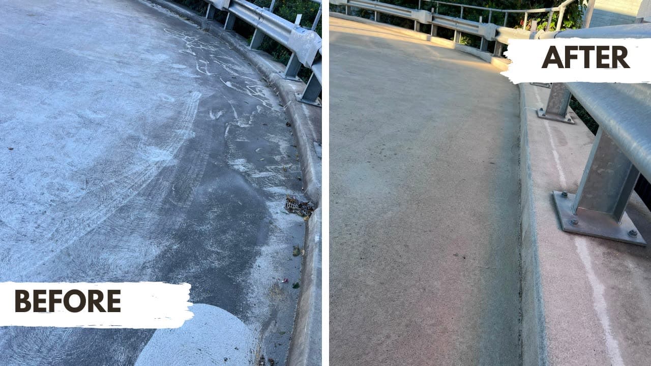 Concrete ramp and walkway before and after pressure cleaning — Pearl Energy, Mona Vale